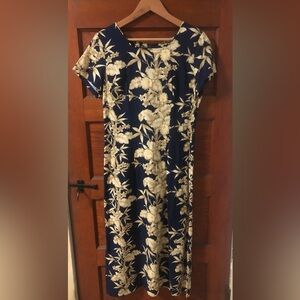 Vintage Shannon Marie Hawaiian Dress Size L Blue Floral Print